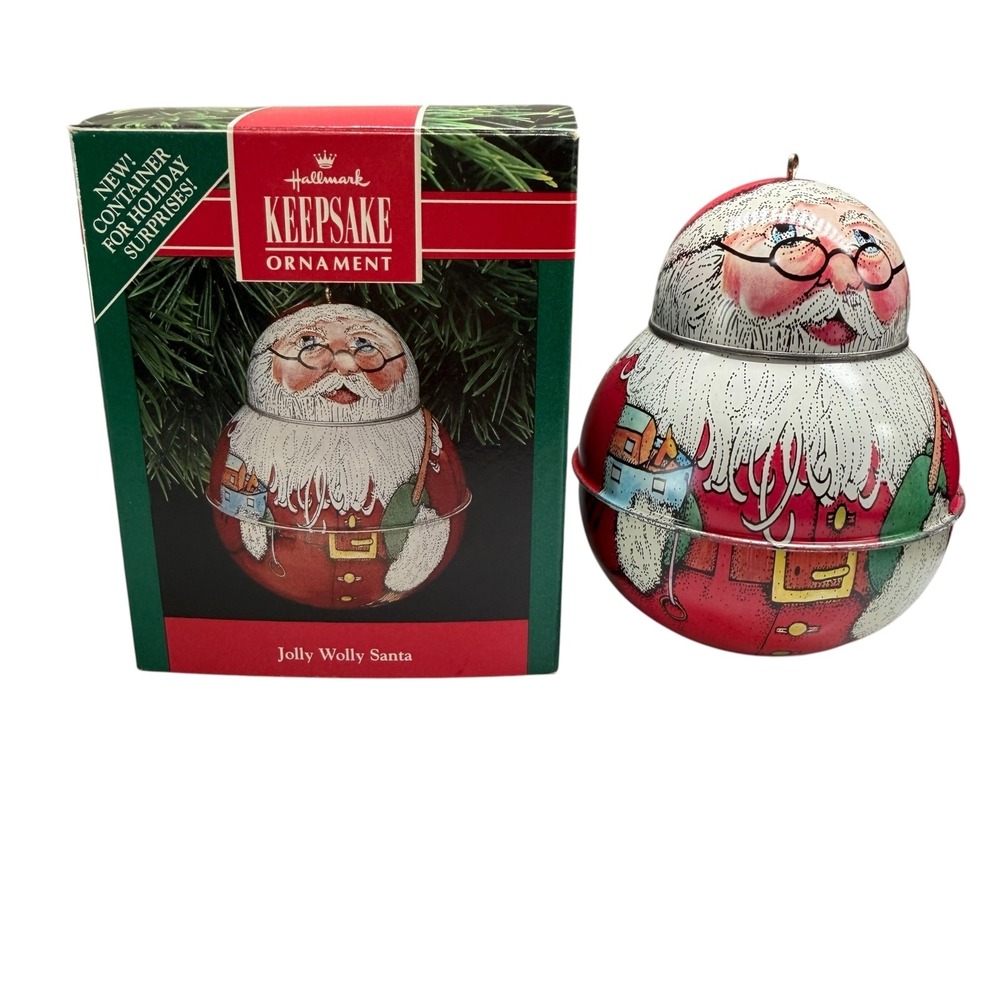 Hallmark Keepsake Jolly Wolly Santa Pressed Tin 1991 Christmas Ornament Holiday